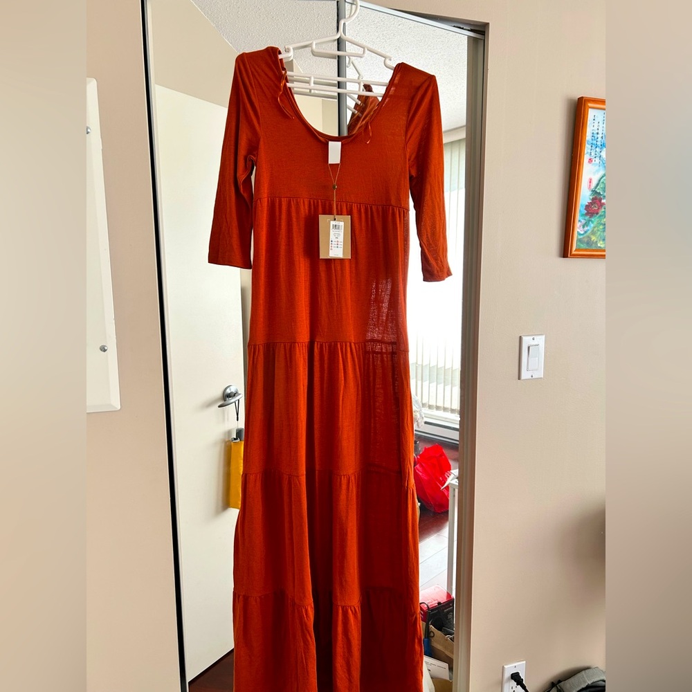 VILA Orange Long Sleeve Scoop Neck Gown